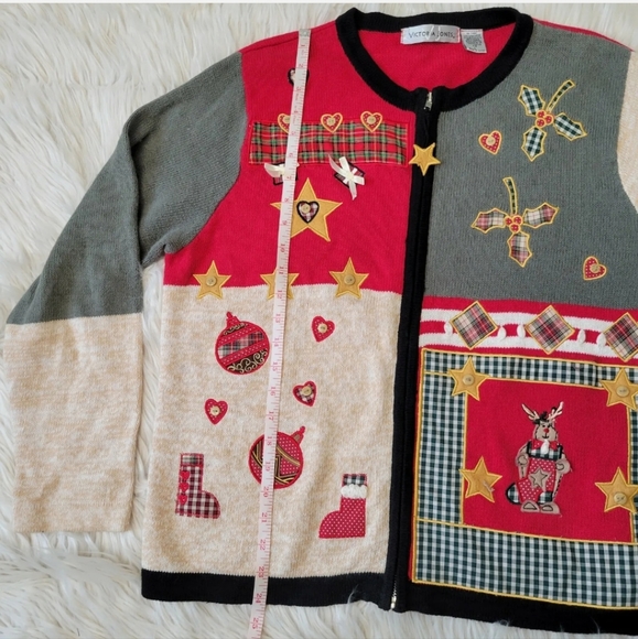 Victoria Jones Christmas snowman winter sweater Cardigan full zip size L. - Picture 7 of 8